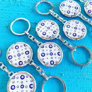 Blue Evil Eye Keychain, Brass Bag Charm, Greek Evil Eye Keyring, Silver Key Chain