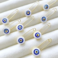 Lucky Evil Eye Safety Pin, Evil Eye Stroller Charm, White Evil Eye Pin, Newborn Gift - Evileyefavor