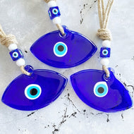 Blue Greek Evil Eye Wall Hanging, Eye-shaped Handmade Decor, Macrame Wall Hanging - Evileyefavor