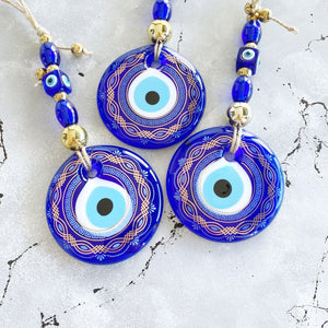 Large Round Blue Evil Eye Wall Hanging, Greek Evil Eye Wall Decor, Patterned