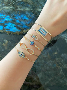 Gold Evil Eye Bracelet, Turkish Evil Eye Jewelry, Cuff Chain Adjustable Bracelet