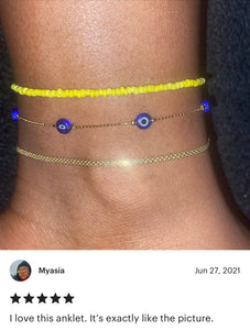 Greek Evil Eye Anklet, Women Evil Eye Ankle Bracelet, Blue White Evil Eye Beads, Minimal
