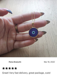 Blue Evil Eye Necklace, Greek Evil Eye Charm, Gift for Her Jewelry, Gold Silver