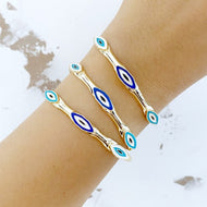 Gold Cuff Bracelet with Evil Eye, Evil Eye Bracelet, Simple Gold Bracelet