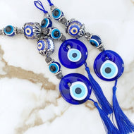 Greek Evil Eye Bead, Ceramic Evil Eye Wall Hanging with Tassel, Handmade Turkish Evil Eye