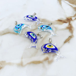 Handmade Murano Glass Fish Beads, Greek Evil Eye Beads, Dolphin Charm, Lucky