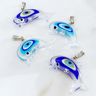 Handmade Murano Glass Fish Beads, Greek Evil Eye Beads, Dolphin Charm, Lucky - Evileyefavor