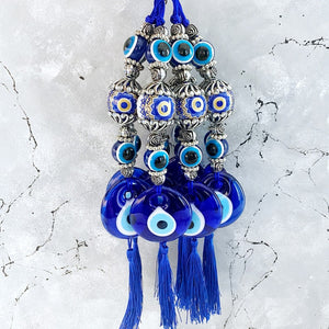 Greek Evil Eye Bead, Ceramic Evil Eye Wall Hanging with Tassel, Handmade Turkish Evil Eye