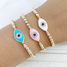 Gold Dorica Bracelet with Evil Eye, Pink Blue White Evil Eye Jewelry, Greek Evil Eye
