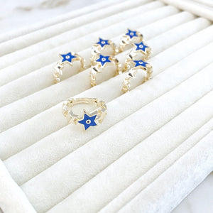 Blue Star Evil Eye Rings, Adjustable Gold Ring, Greek Evil Eye Jewelry, Birthday Gift for Her