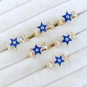 Blue Star Evil Eye Rings, Adjustable Gold Ring, Greek Evil Eye Jewelry, Birthday Gift for Her