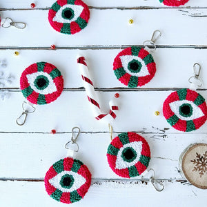 Evil Eye Punch Needle Keychain, Christmas Gift Ideas, Christmas Tree Ornament