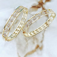 Fancy CZ Clover Bangle Bracelet, Clover Cuff Bracelet, Gifts for Her