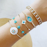 Greek Evil Eye Bracelet Set, Evil Eye Cuff Bracelet, Christmas Gift for Her