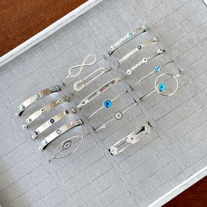 Silver Evil Eye Cuff Bracelet SET, Wholesale Bracelets, Silver Cuff Bracelet