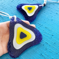 Handmade Glass Evil Eye Decor, Fused Glass Evil Eye Wall Hanging, Greek Decor