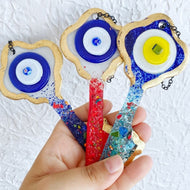 Evil Eye Key Wall Decor, Glass Handmade Key Charm, Evil Eye Home Decor