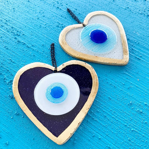 Valentines Day Decor, Evil Eye Heart Wall Hanging, Glass Heart Wall Decor