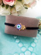 Gold Hamsa Evil Eye Bracelet, Black Macrame Bracelet, Hamsa Hand Charm - Evileyefavor