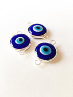 Two connectors glass evil eye charms, blue yellow turquoise evil eye pendants - Evileyefavor