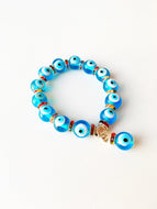 Glass Evil Eye Bead Bracelet, Glass Turquoise Bead Bracelet, Greek Jewelry - Evileyefavor
