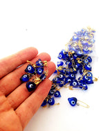 Unique wedding favor - 25 pcs - glass evil eye beads - tiny evil eye safety pins - Evileyefavor