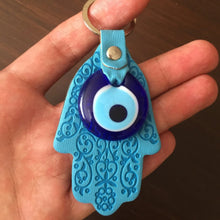 Hamsa evil eye keychain - greek nazar bead - lucky evil eye keychain - Evileyefavor
