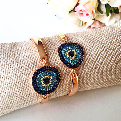 Evil Eye Zircon Bracelet, Rose Gold Chain Bracelet - Evileyefavor