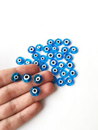 Flat evil eye glass beads- 6mm to 12mm- turquoise evil eye beads- evil eye tiny beads - Ojo beads - Evil eye wholesale beads- diy jewelry - Evileyefavor