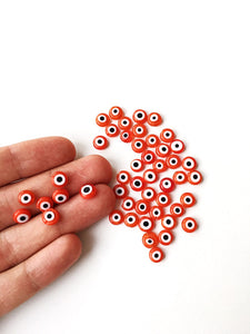 Orange evil eye beads - Flat glass bead - 6mm to 12mm - Nazar evil eye tiny beads - Ojo beads - Evil eye wholesale beads - beads for jewelry - Evileyefavor