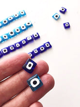 Flat square glass evil eye 10mm - beads for jewelry - set of 30 ojo beads - Turkish evil eye - dark blue evil eye beads - wholesale beads - Evileyefavor