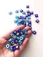 set of 30 ojo beads - Flat square glass evil eye 10mm - beads for jewelry - Evileyefavor