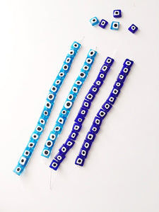 Flat square glass evil eye 10mm - beads for jewelry - set of 30 ojo beads - Turkish evil eye - dark blue evil eye beads - wholesale beads - Evileyefavor
