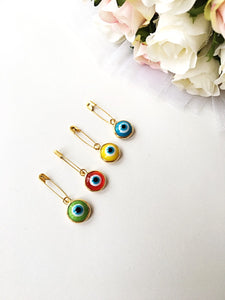 Lucky evil eye safety pin, protection for baby, gold plated evil eye pins, baby boy gift pin, baby shower gift, stroller, birth announcement - Evileyefavor