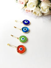 28mm Lucky evil eye safety pin, protection for baby, gold plated evil eye pins - Evileyefavor