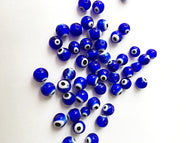 Blue evil eye beads- 8mm 10mm glass beads for bracelets - Turkish lamp work set of 35 to 45 beads - Evileyefavor