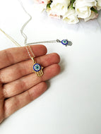 FREE SHIPPING, Hamsa Evil Eye Necklace - Gold Evil eye Jewelry - Zirconia evil eye necklace - Evileyefavor