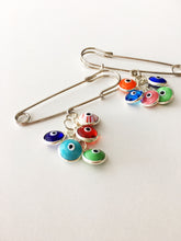 Evil eye beads safety pin, Lucky evil eye safety pin, mixed color stroller pin - Evileyefavor