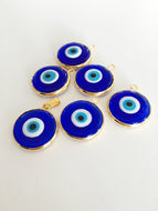 2pcs gold plated evil eye pendants, 22mm turkish handmade evil eye charms - Evileyefavor