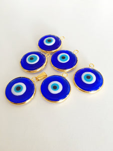 2pcs gold plated evil eye pendants, 22mm turkish handmade evil eye charms - Evileyefavor