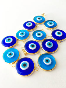 2pcs glass evil eye bead, evil eye pendants, gold plated evil eye charm, 22mm evil eye - Evileyefavor
