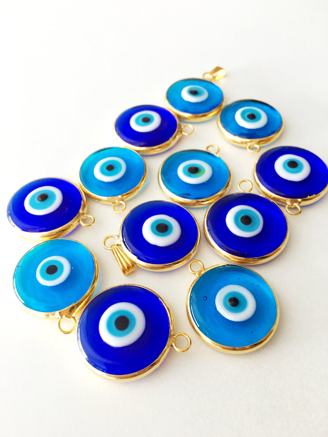 2pcs gold plated evil eye pendants, turquoise evil eye pendant, 22mm turkish handmade - Evileyefavor