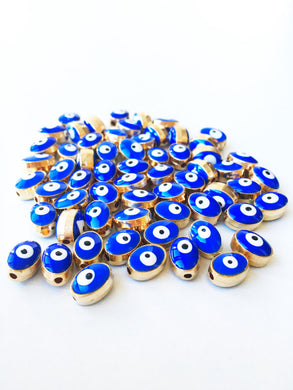 5pcs Oval evil eye spacer beads, 6mm evil eye beads, mini gold round - Evileyefavor