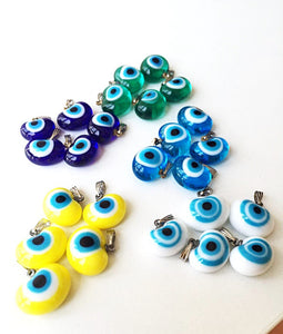 5 pcs glass evil eye charms, translucent opaque evil eye pendants - Evileyefavor