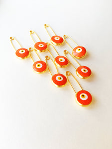 5 pcs Lucky evil eye safety pin, protection for baby, gold plated evil eye pins - Evileyefavor