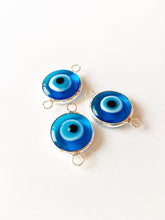 Two connectors glass evil eye charms, blue yellow turquoise evil eye pendants - Evileyefavor