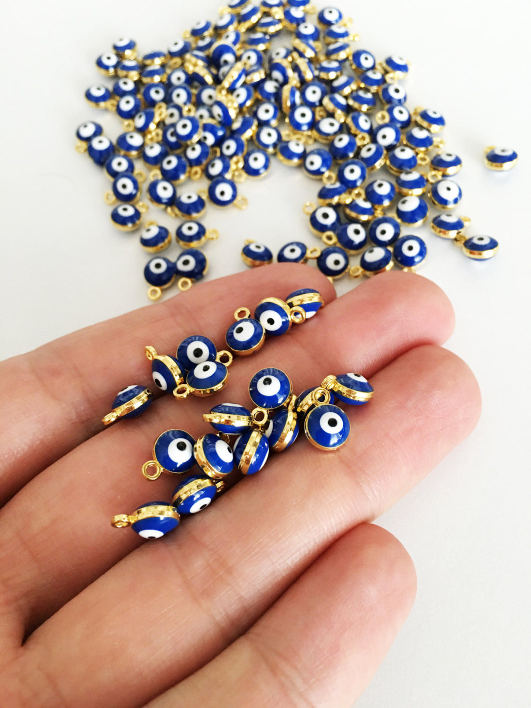 10 pcs Gold plated evil eye charm, evil eye spacer beads, blue turkish evil eye - Evileyefavor