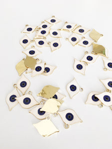 2 pcs Gold plated evil eye charm, 20mm white enamel evil eye pendant - Evileyefavor