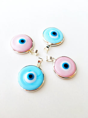 2pcs silver plated evil eye pendants, baby blue baby pink evil eye bead - Evileyefavor