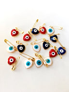 5 pcs Evil eye safety pin, heart shaped evil eye safety pin, baby shower gift, evil eye stroller - Evileyefavor